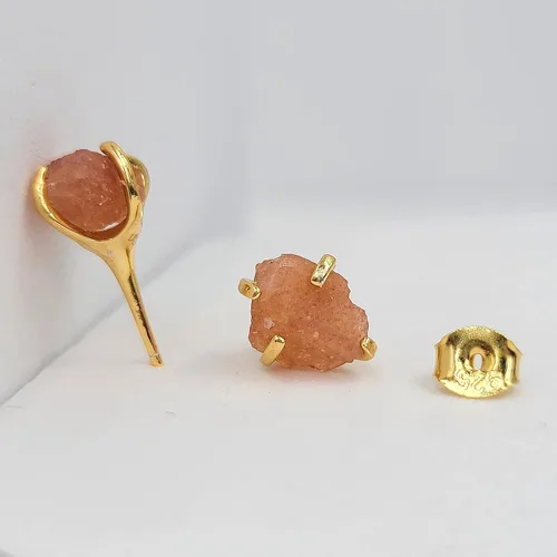 Miniatura 62 de Aretes de piedra preciosa natural en bruto con oro amarillo sobre plata de ley 925, 6 a 0.276 in, regalo de piedra de nacimiento de calidad genuina