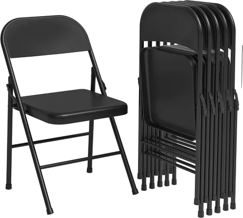 Miniatura 8 de IDEALHOUSE Juego de 4 sillas plegables de acero, sillas de comedor plegables de metal resistente negro con respaldo, soporta hasta 350 libras, silla