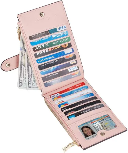 Miniatura 2 de Travelambo Billetera plegable con bloqueo RFID para mujer, con bolsillo con cremallera