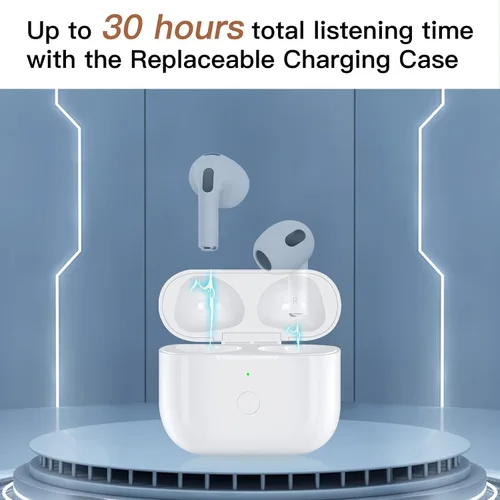 Miniatura 4 de Funda de carga inalámbrica de repuesto compatible con AirPod de 3ª generación, funda de cargador Air Pod 3 con botón de sincronización de Blanco