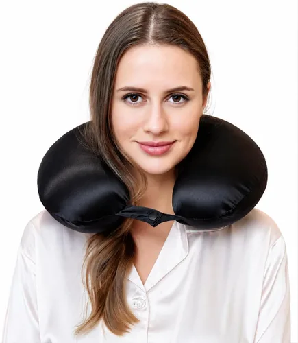 ROSEWARD - Almohada de viaje 100% seda de morera para dormir, almohada de viaje en avión de seda de 22 Momme para aliviar el dolor, almohada de