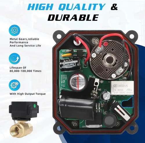 Miniatura 5 de Válvula de Bola Motorizada de Latón de 1/2" - Válvula de Agua Eléctrica de 2 Cables con Retorno Automático, Válvula de Bola Automática de 9-24V