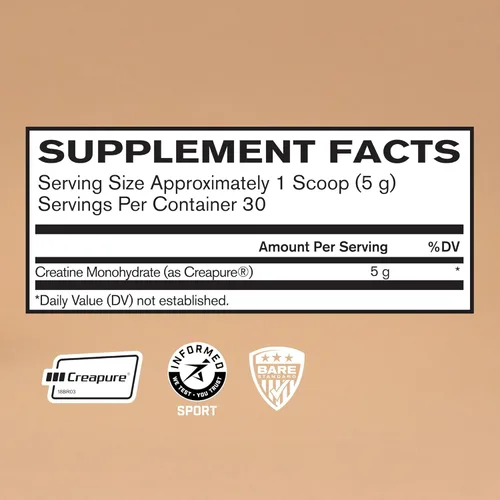 Miniatura 2 de BARE PERFORMANCE NUTRITION, Polvo de monohidrato de creatina pura BPN de Creapure, 5g de creatina por porción, apoya el crecimiento muscular, polvo