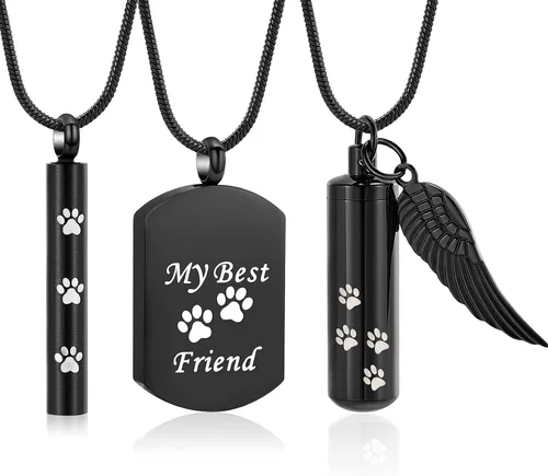 Miniatura 20 de Hearbeingt Collar de urna de cremación para cenizas para mascotas, medallón conmemorativo con estampado de patas, joyería de ceniza, colgante