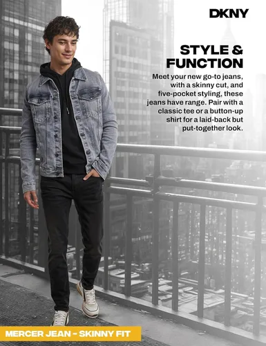Miniatura 3 de DKNY Jeans ajustados para hombre Jeans ajustados clásicos de 5 bolsillos para hombre Mezclilla elástica para hombre