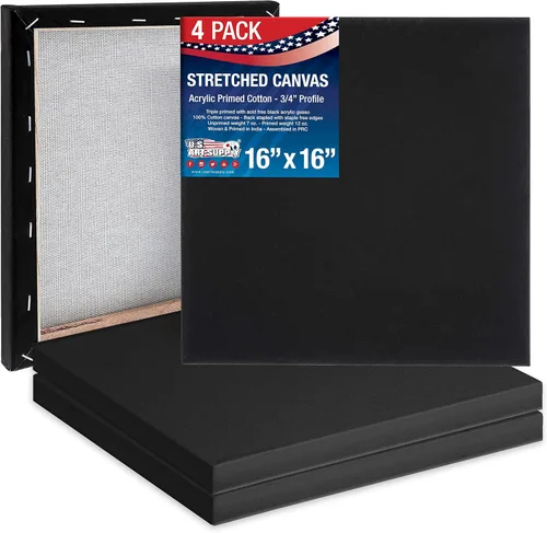 Miniatura 2 de U.S. Art Supply Lienzo negro estirado de 18 x 24 pulgadas, imprimado de 12 onzas, 4 unidades, perfil de calidad profesional de artista de 3/4