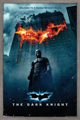 Trends International DC Comics Movie - Póster de pared de una hoja con logotipo de Batman en fuego, 14.725 x 22.375 pulgadas, versión enmarcada de