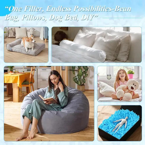 Miniatura 5 de Relleno para Puf - 5 libras de Espuma Viscoelástica Triturada, Alta Densidad ≥3.12 lb/ft³, Relleno Azul para Puf, Cojín de Sofá, Cama para Perro
