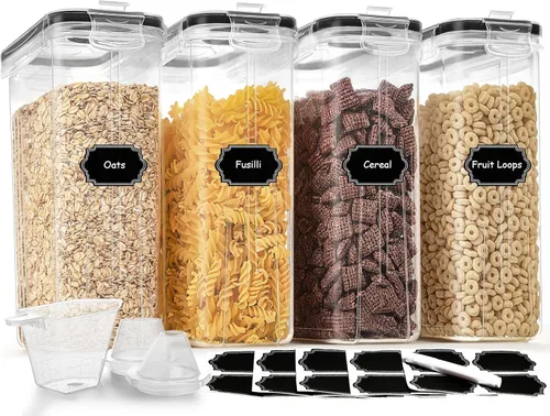 Juego de recipientes para cereales (4 litros/135.2 onzas), 4 recipientes herméticos para almacenamiento de alimentos con tapas, dispensadores de
