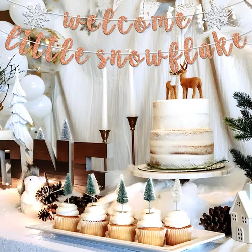 Miniatura 4 de Cartel de bienvenida con diseño de copo de nieve, Oh Baby/Little Sweet Snowflake Bunting Sign, baby shower de invierno, revelación de género