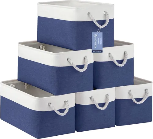 Miniatura 37 de Cestas de almacenamiento para estantes de 11.8 x 7.9 x 5.2 pulgadas, contenedores de almacenamiento plegables de tela con asas, organizador