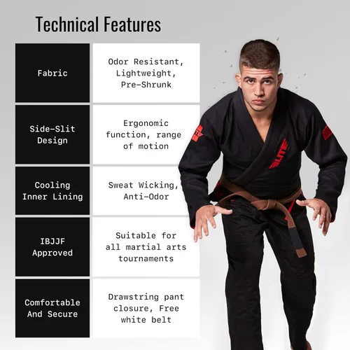 Miniatura 3 de Elite Sports Kimono para hombres aprobado por la IBJJF (Federación Internacional de Jiu Jitsu Brasileño) de tela pre-encogida para Jiu Jitsu