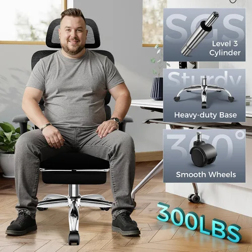 Miniatura 9 de Silla de oficina ergonómica con reposapiés, silla de escritorio grande y alta, silla de computadora con respaldo alto con brazos 3D y soporte Negro