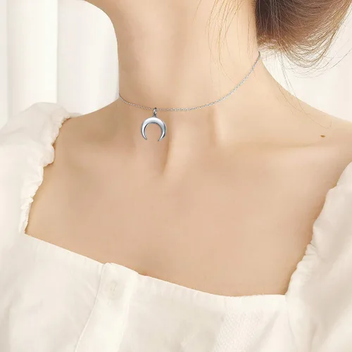 Miniatura 2 de Gargantilla ajustable de plata de ley S925 con colgante, joyería para mujeres y niñas., plata de ley
