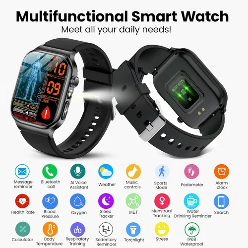 Miniatura 5 de Reloj inteligente de salud para mujeres y hombres, reloj AMOLED de 2.04 pulgadas con frecuencia cardíaca 24/7, seguimiento del sueño, oxígeno