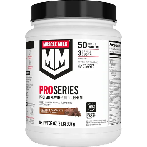 Muscle Milk Pro Series Proteína en polvo, sabor chocolate Knockout, 2 libras, 11 porciones, 50 g de proteína, 3 g de azúcar, 20 vitaminas y