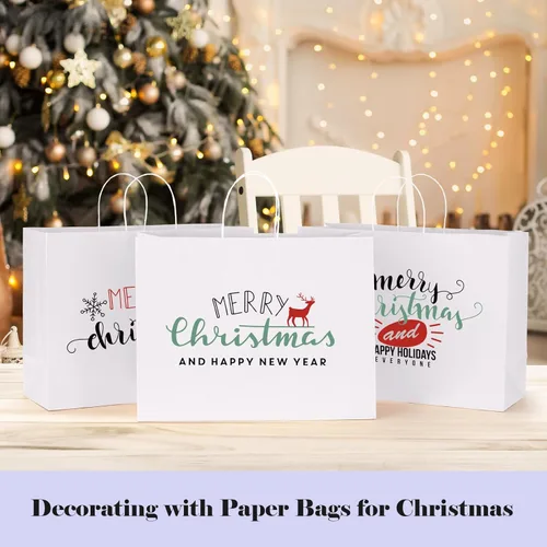 Miniatura 7 de GSSUSA Bolsas de regalo de papel grandes de 16 x 6 x 12 pulgadas, 25 bolsas de papel blanco con asas, bolsa de compras para pequeñas empresas, papel