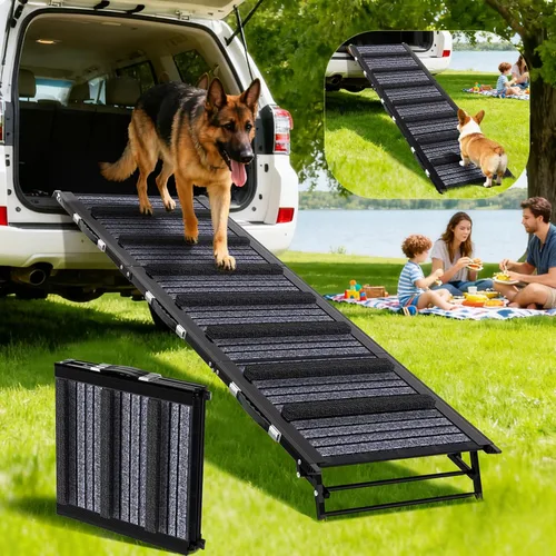 Rampa para perros para automóvil, SUV y camión - Rampa portátil para mascotas con escalera antideslizante y superficie antideslizante, escalones