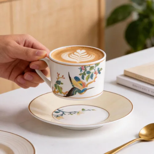 Miniatura 3 de KAMMAK Juego de 2 tazas de té y platillos, tazas de café de porcelana fina, tazas de café expreso apilables, demitasse de cerámica para café