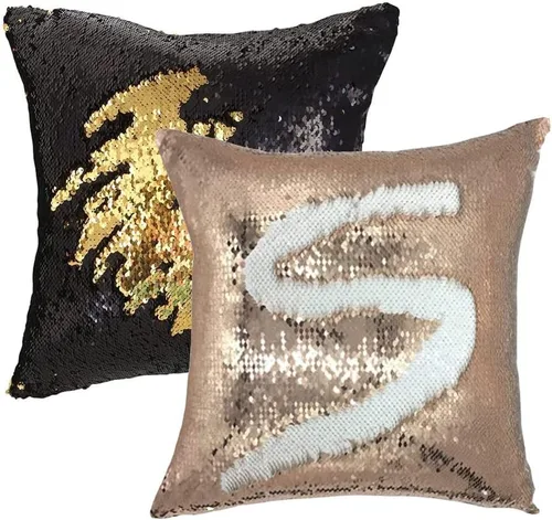 Miniatura 21 de MOCOFO Fundas de almohada decorativas de lentejuelas mágicas reversibles 16x16-2 de plata a oro + 2 de oro a negro de ante premium para habitación 4