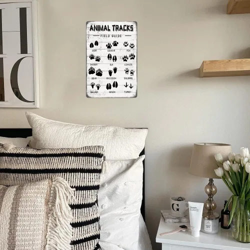 Miniatura 7 de Animal Tracks - Letrero de metal con guía de campo, arte de pared, cabaña de troncos, bosque, caza, guardería de niños, decoración rústica para casa