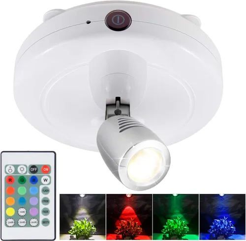 BIGMONAT Foco inalámbrico que funciona con pilas, luz de imagen RGB con control remoto y temporizador, lámpara de visualización que cambia de color,