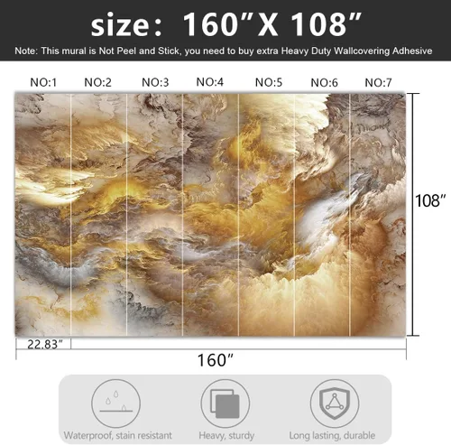 Miniatura 4 de Papel tapiz de tela de techo con nubes doradas, para sala de estar, dormitorio, baño, moderno, para niños y niñas, habitación de niños, mural grande