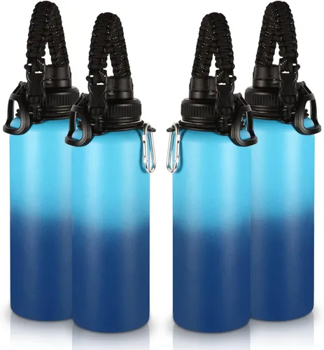 Miniatura 16 de Volhoply Botellas de agua aisladas en paquete de 2, 40 onzas, botella deportiva de acero inoxidable con asa de paracord y tapa con boquilla, taza