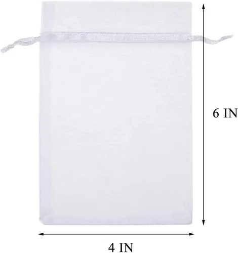Miniatura 3 de 50 bolsas de papel de regalo de 4 x 6 pulgadas, tela de tul transparente de organza, bolsa de cordón blanco para baby shower, fiesta de cumpleaños