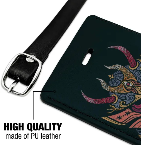 Miniatura 3 de Samurai Warrior Japanese Demon Oni Máscara Rectángulo de Cuero para Equipaje Tarjeta de Identificación