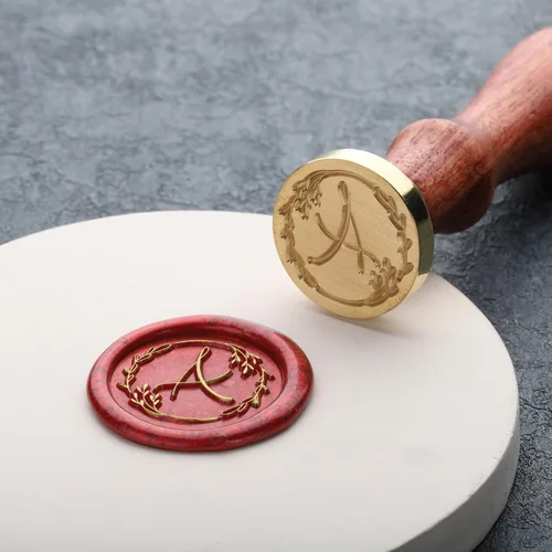 Miniatura 6 de Yoption Sello de cera escrito a mano, letra A, alfabeto inicial vintage con sello de cera de sellado de rama de olivo