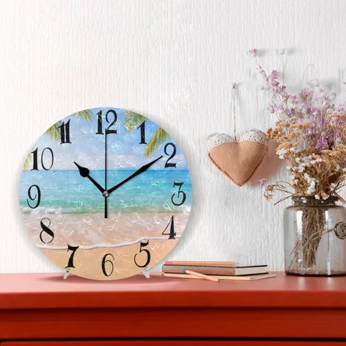 Miniatura 5 de WellLee ZOEO - Reloj de playa con palmeras tropicales hawaianas, pintado, silencioso, sin tictac, redondo, arte para el hogar, dormitorio, sala