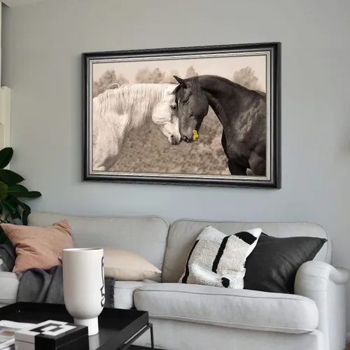 Miniatura 6 de Lienzo decorativo de caballo de granja: gran marco de caballos en blanco y negro, impresiones de retratos de pareja amistosa, imagen de corceles