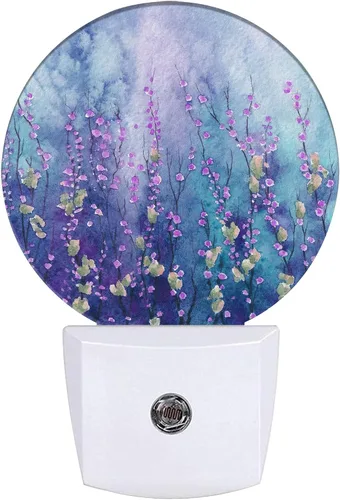 Miniatura 10 de Luz nocturna de gato blanco, flores moradas enchufables con sensor de atardecer a amanecer para dormitorio, baño y sala de estar, lámpara apta