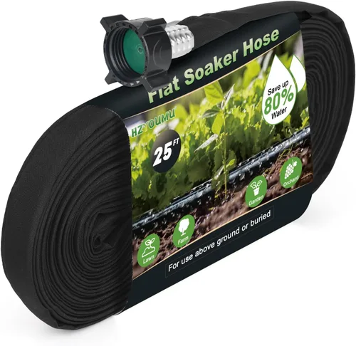 Manguera plana de 25 pies para riego eficiente del árbol, diseño duradero de doble capa para jardines, césped y campos de verduras (25 pies)