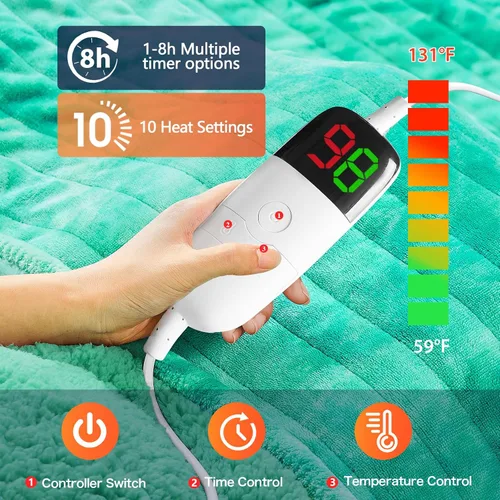 Miniatura 4 de greenoak Manta eléctrica con calefacción, manta térmica de piel sintética Sherpa para sofá cama, regalos cálidos de invierno para mujeres/ella