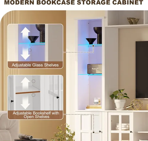Miniatura 4 de MEISSALIVVE Mueble de pared con almacenamiento y luces LED, gran centro de entretenimiento con estanterías para televisores de hasta 70 pulgadas