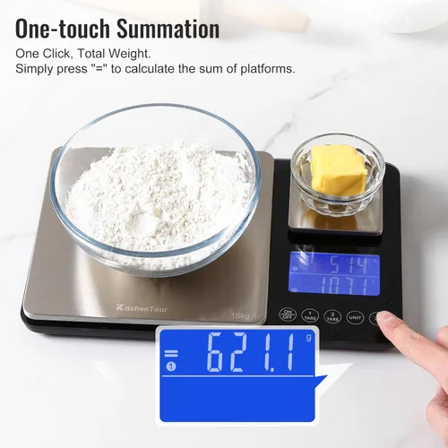 Miniatura 4 de KitchenTour - Báscula digital de alimentos para cocina, 0.001 oz/33 libras, doble plataforma, báscula de cocina inteligente de precisión
