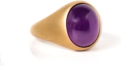 Miniatura 2 de Anillo de sello de amatista ovalada, anillo de amatista dorada, Oro, Amatista