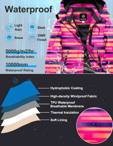 Miniatura 4 de GEMYSE - Chaqueta de esquí impermeable y resistente al viento con capucha, para niña
