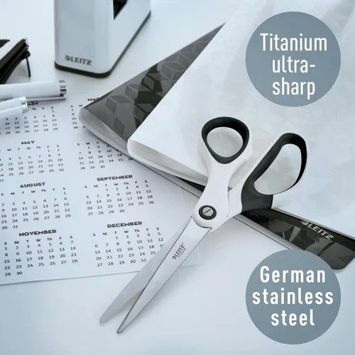Miniatura 2 de Leitz Tijeras de titanio, para diestros o zurdos, 2.6 x 0.6 x 5.9 in, papelería de oficina, mango ergonómico, rango WOW, color blanco perla
