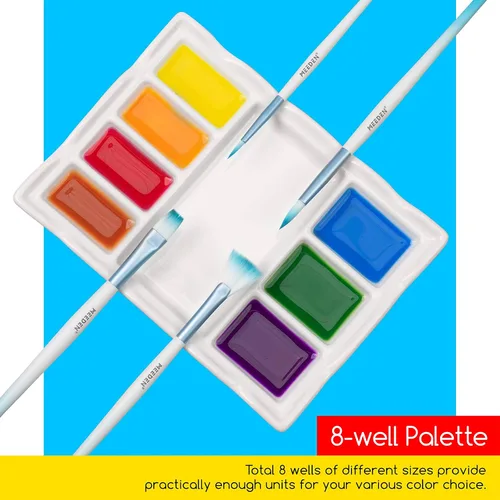 Miniatura 4 de MEEDEN Paleta de pintura de artista de cerámica de 8 pozos, bandeja de paleta de pintura de porcelana, paleta de mezcla de acuarela, bandeja