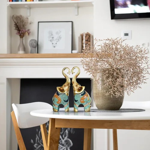Miniatura 7 de Decoración de elefante de buena suerte para el hogar, pequeñas figuras y estatuas de elefante (2 piezas medianas)