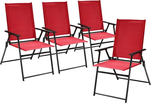 Miniatura 10 de Anmutig 2 sillas plegables rojas para patio al aire libre con respaldo alto, reposabrazos ligeros