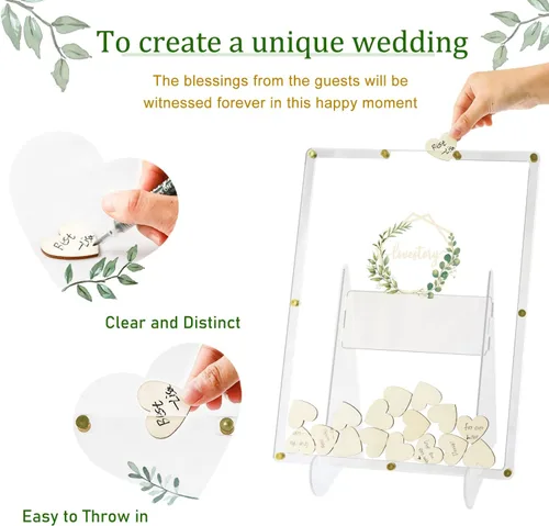 Miniatura 4 de AerWo Libro de Invitados de Boda Alternativo, Libro de Invitados Recepción de Boda, Caja de Libro de Invitados de Acrílico con Soporte, Caja