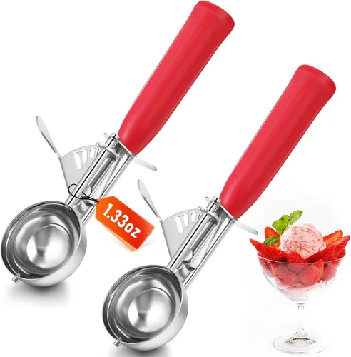 Miniatura 30 de Reallnaive 2 Cucharas para Galletas con Liberación, Cuchara para Helado con Liberación por Gatillo, Cuchara de Porción de Acero Inoxidable
