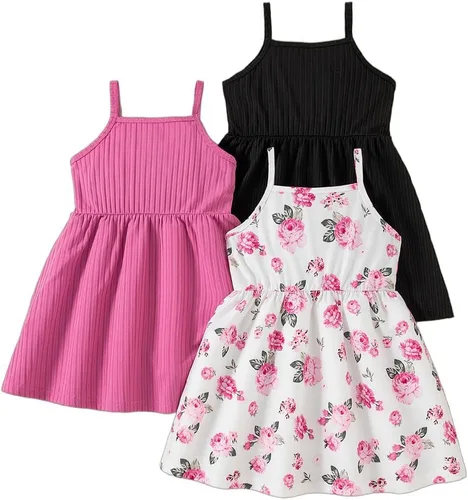 Miniatura 3 de Vestidos para niñas Vestidos para niñas pequeñas Paquete de 3 Vestido casual de fiesta con estampado patinador acampanado tipo A Vestido de verano