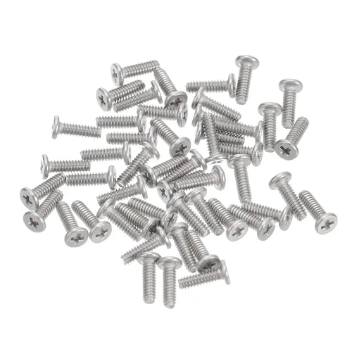 Miniatura 34 de Uxcell M1-0.25 x 2 mm 50 piezas Tornillos de cabeza plana redonda 304 de acero inoxidable Phillips Drive tornillos de máquina para fijación