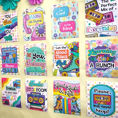 Miniatura 7 de Happily Ever Elementary Retro Remix 12 piezas de carteles motivacionales, de los años 70 y 80, arte de pared inspirador con afirmaciones positivas