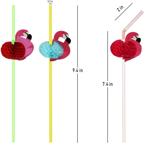 Miniatura 2 de ALINK 50 popotes de flamenco, popotes de plástico para suministros de fiesta tropical Luau/decoraciones hawaianas/cumpleaños/fiestas en la piscina